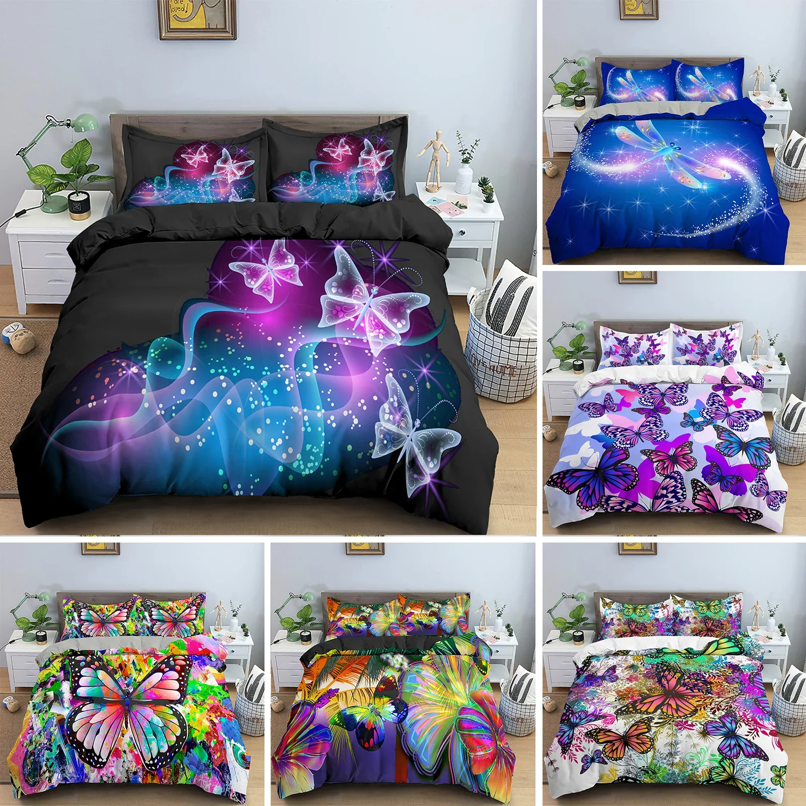 

Kids Children Crib Duvet Cover Pillowcase Galaxy Butterfly Bedding Set for Baby Girls Princess King Queen Polyester Quilt Cover