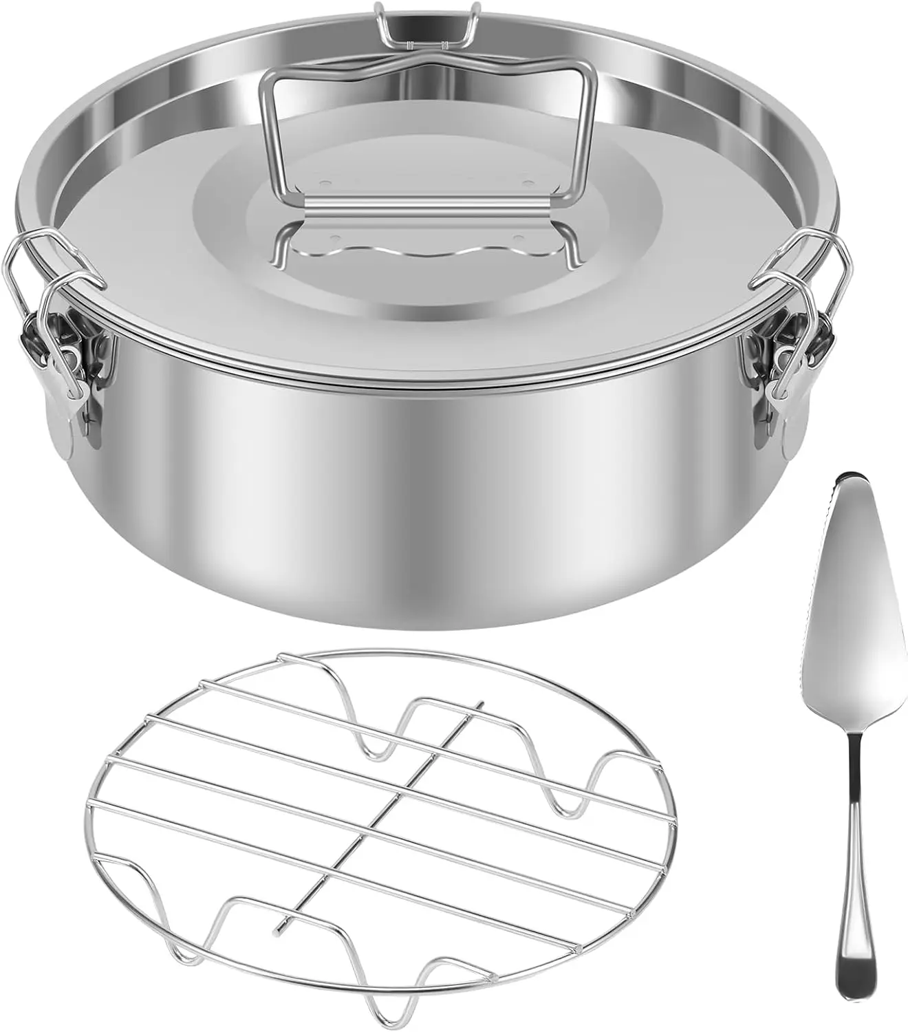 

1.5QT Stainless Steel Flan Mold with Lid, Steam Rack & Spatula for Baking Cakes in Pressure Cookers