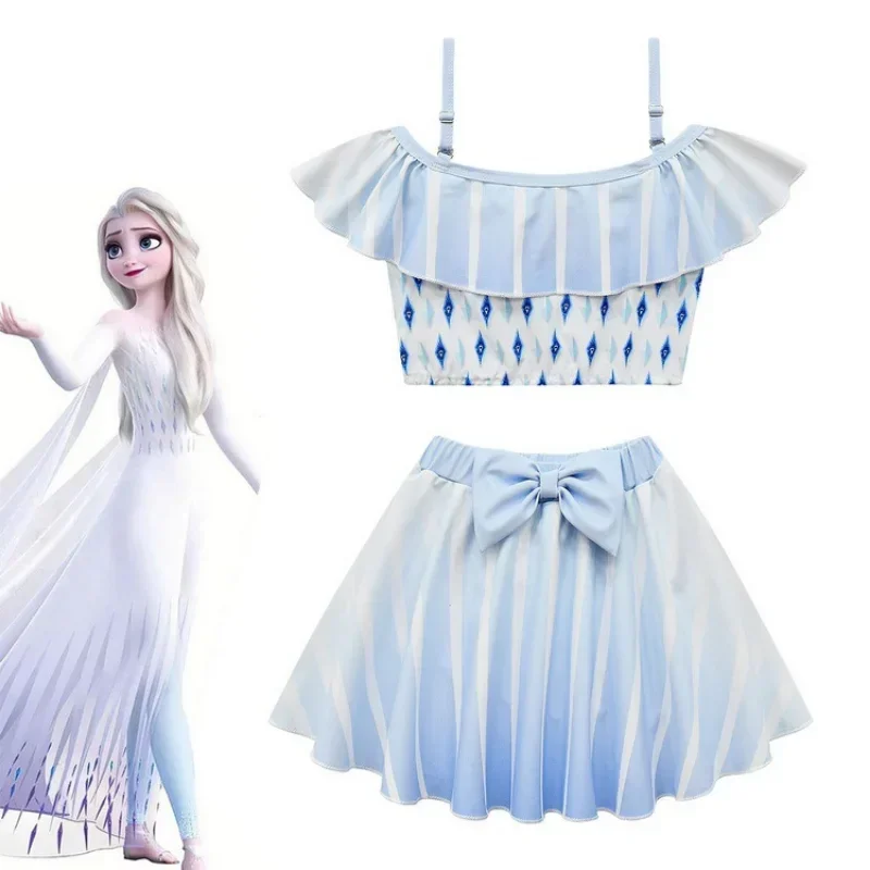 Disney Frozen strój kąpielowy dziecięcy Cosplay Elsa Anna strój kąpielowy dla dziewczynek Kawaii plaża z krótkim rękawem krótka spódnica kapelusze