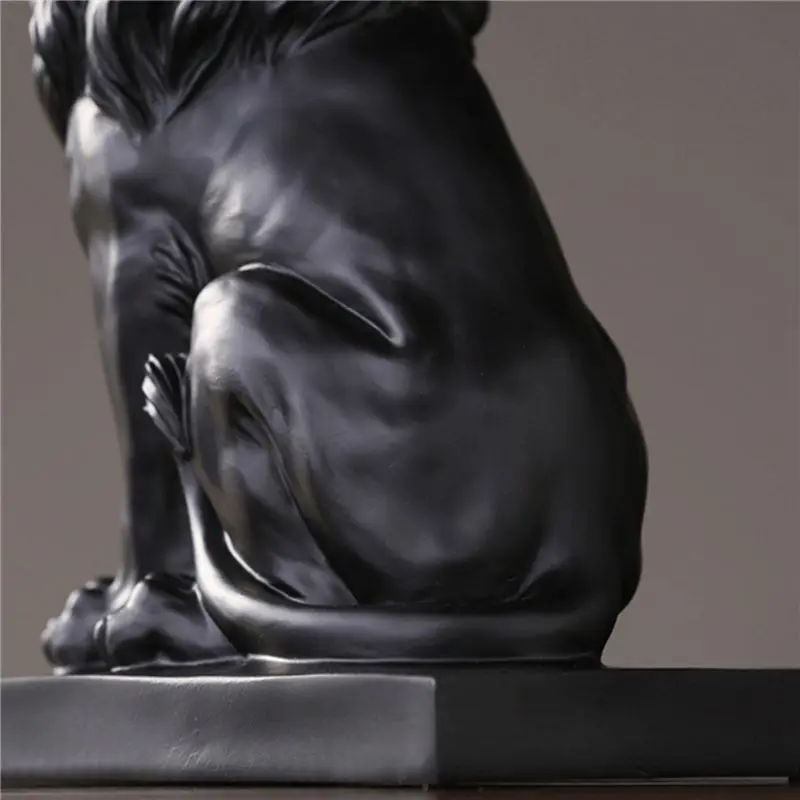 AB42-2X Abstract Crown Lion Statue Home Office Bar Male Lion Faith Resin Sculpture Crafts Animal Art Decor Ornaments - Black