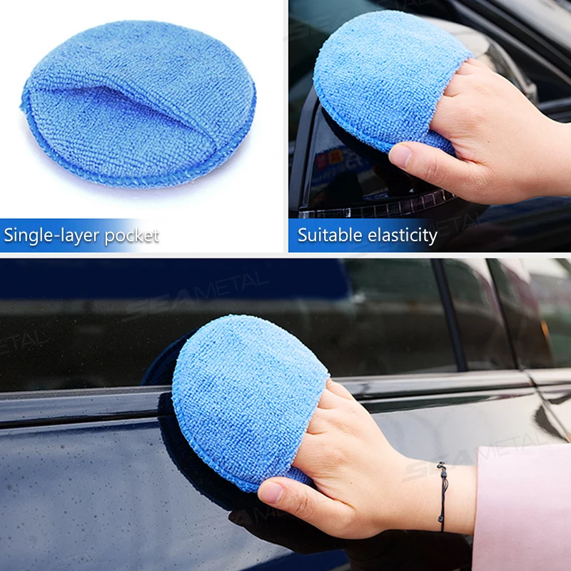 SEAMETAL 5/10Pcs Car Polishing Sponge Pad Microfiber Car Detailing Wax Applicator Pad with Finger Pocket Auto Care Polish Sponge