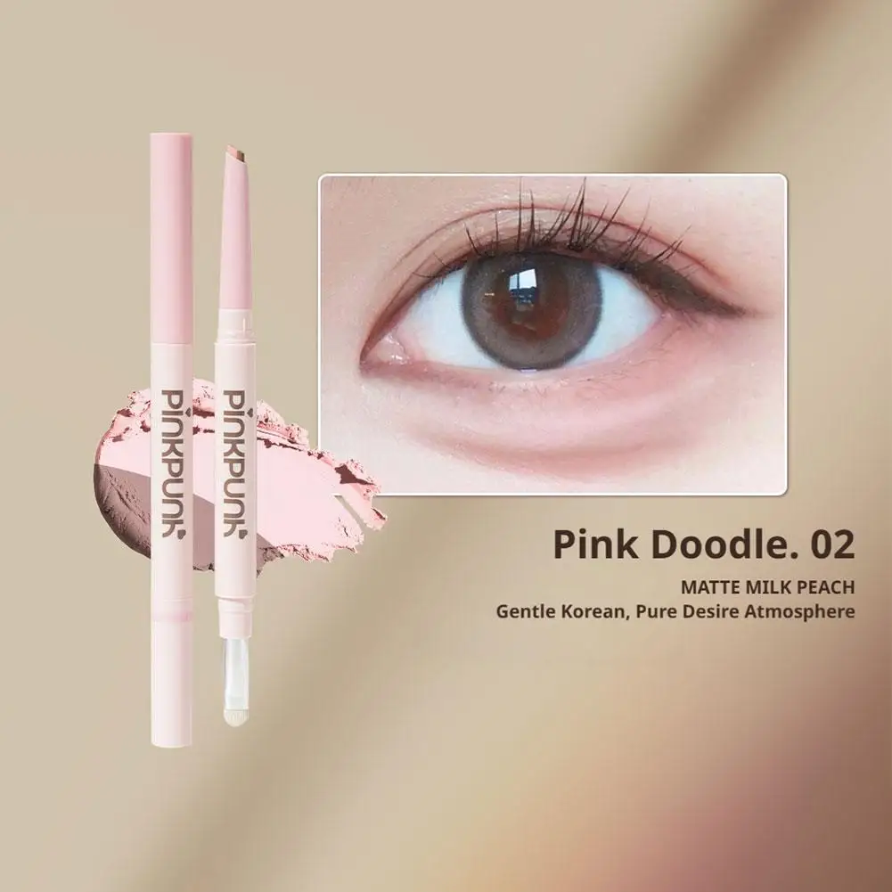 La penna del baco da seta a doppia testa illumina il contorno 2in1 baco da seta naturale con pennello per il trucco degli occhi impermeabile Doodle rosa di carne per principianti