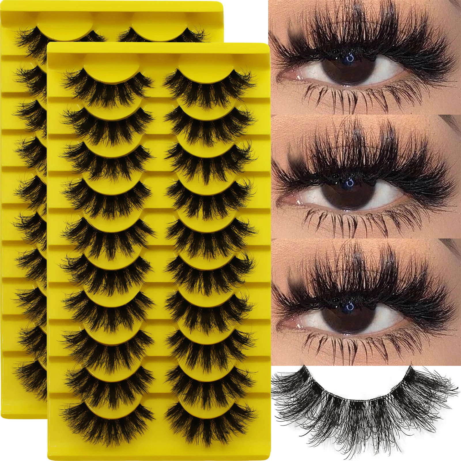 20 Stück/2 Stück Paar falsche flauschige russische Streifenwimpern 3D-Fälschungswimpern Make-up unordentliche falsche Wimpern flauschige dicke Wimpern