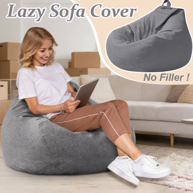 Premium Linen Lazy Sofa Cover No Filler Large Small Size Bean Bag Chair Cover Storage Pouf for Living Room Bedroom Balcony Patio