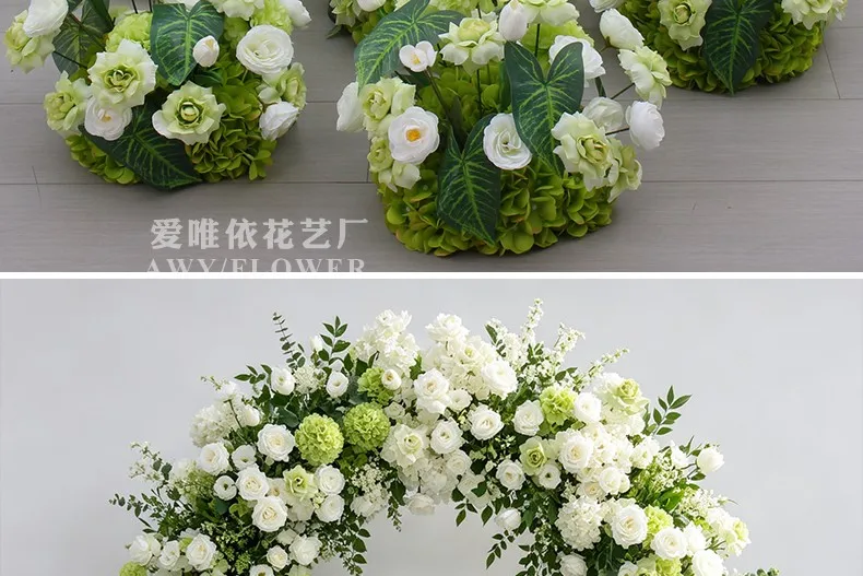 Künstliche Blumenkugel Grün-Weiß Hochzeitstisch-Dekoration Rose Hortensie Blumenarrangement für Party Bankett Event Heim-Deko – Detail 3