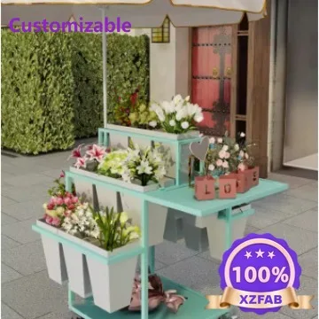 Factory Direct 2026 Night market stall selling flower trolley multi-storey ladder movable flower shop