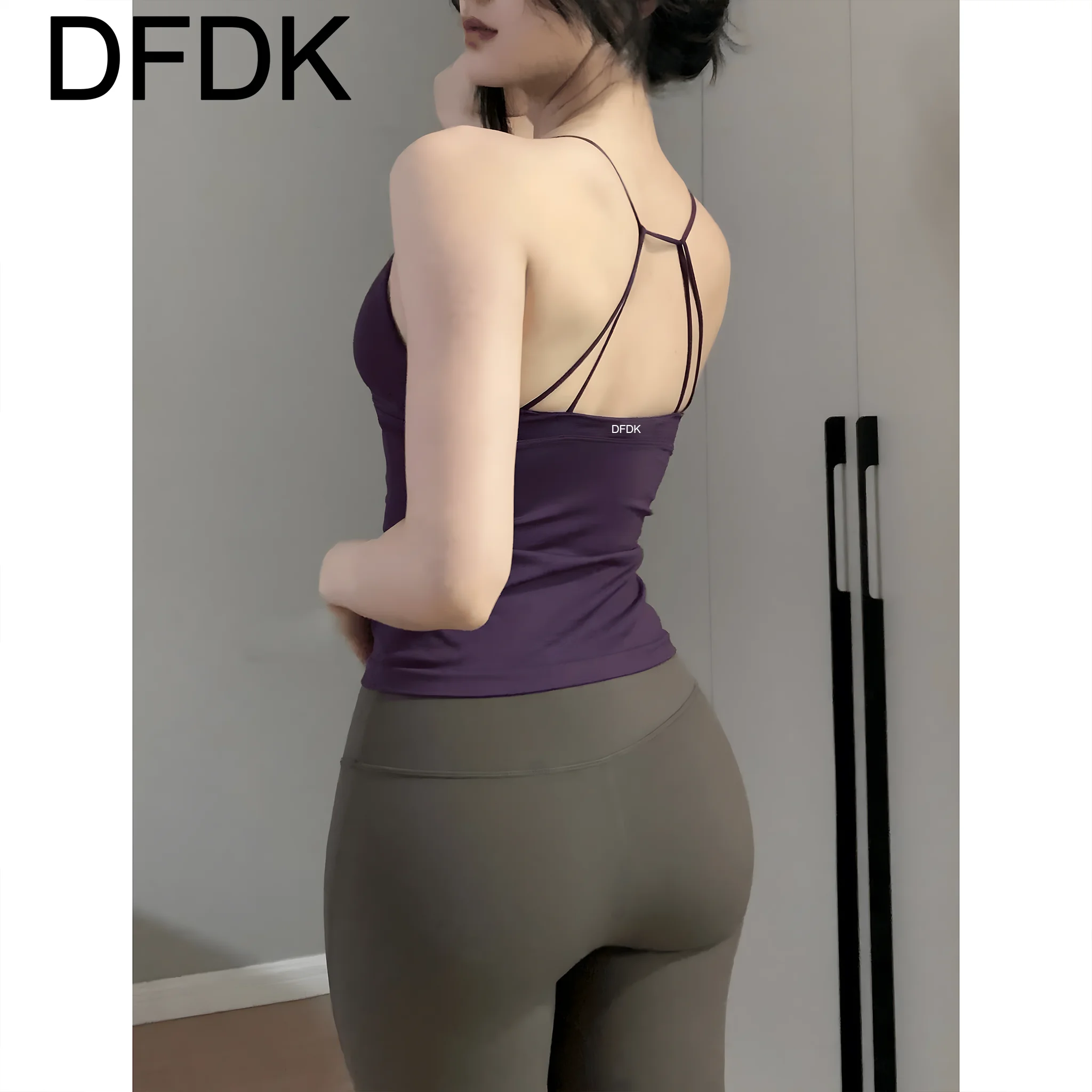 DFDK Women Sexy Twist Front Longline Tank Top Thin Strap Push Up Sports Bra Quick Dry High Elastic Gym Yoga Running Fitness Vest