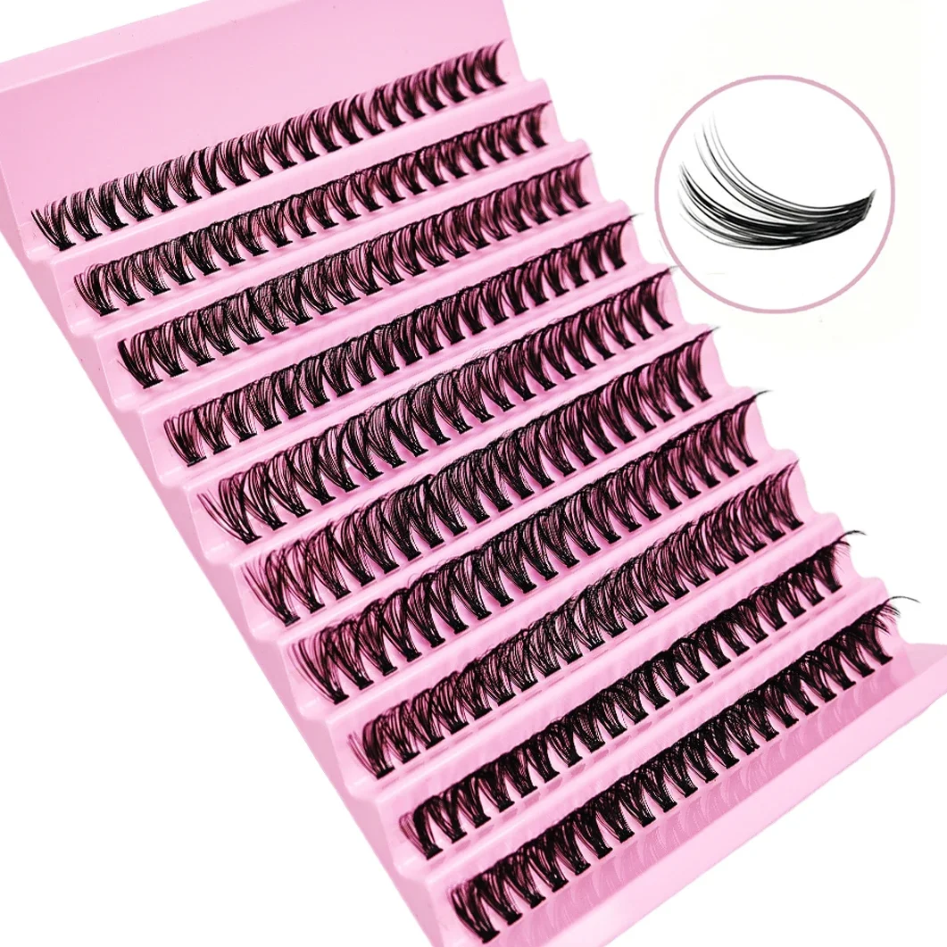 Eyelash Extension Kit, 200pcs Individual Lashes Cluster D Curl, Mixed Lengths with Brushes and Adhesive