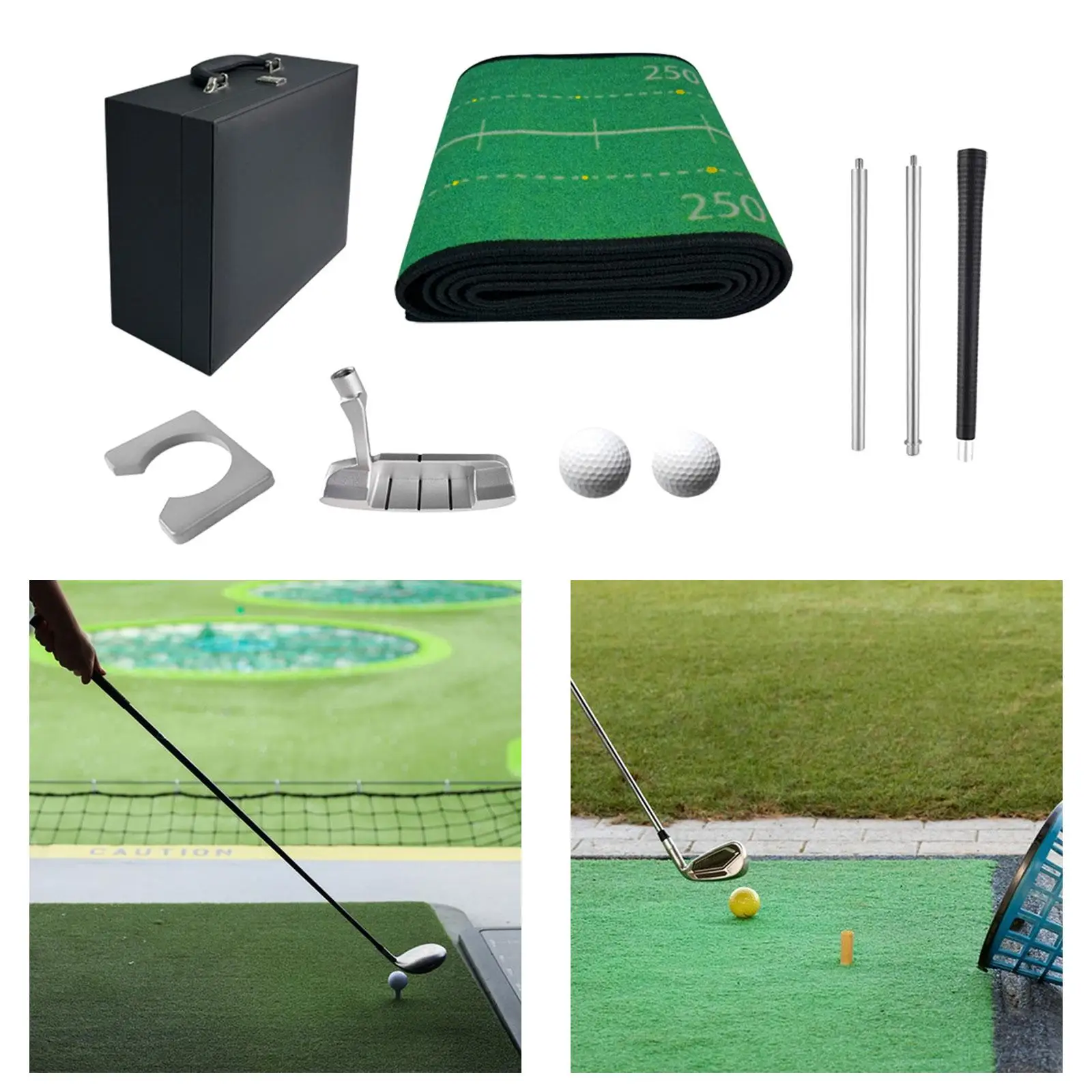 Golf Putting Green Mat Set Game Single Sided Head Putter Men Women Compact Practice Mat for Outdoor Exercise Home Office Golfing