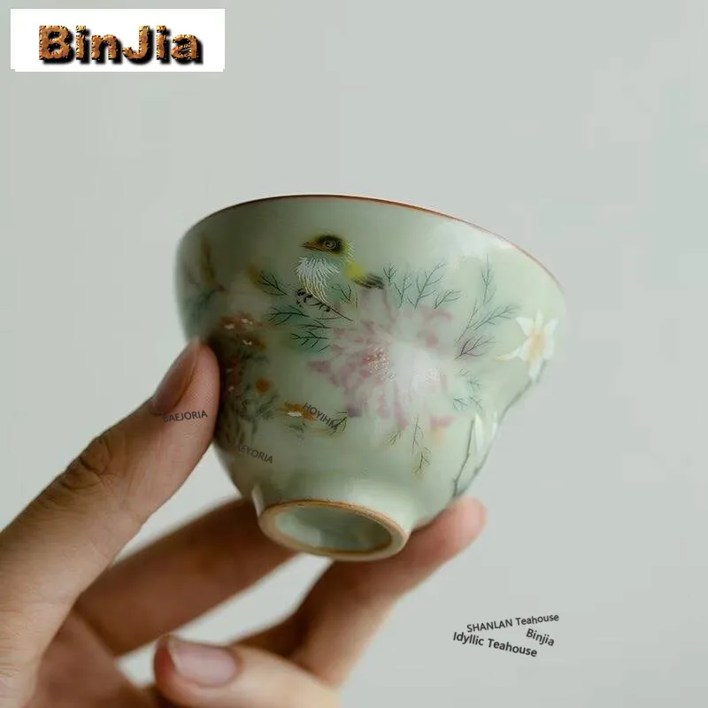 65ML Flower and Bird to Ceramic Teacup Secret Yellow Ru Klin Tea Bowl Gourd Master Cup Chazhan Mate Cup Kung Fu Teaset Drinkware - view 4