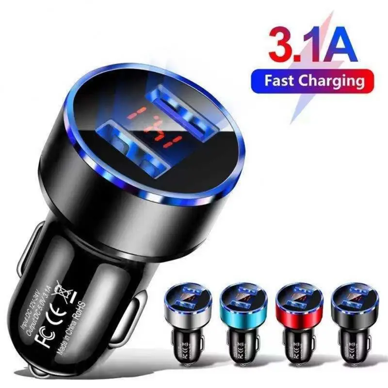 RYRA Cigarette Lighter Car Charger Smart Phone USB Adapter Mobile Phone Charger Dual USB Digital Display Voltmeter Fast Charger