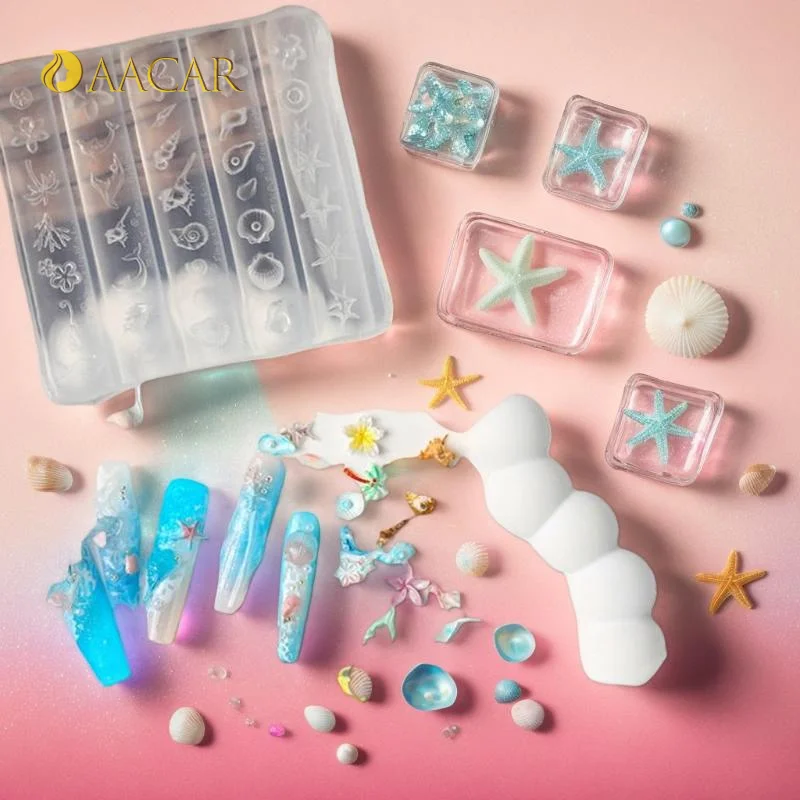 1PCS 3D Acrylic Nail Mold Sea Shell Starfish Goldfish Koi Fish Summer Coral Flower Butterfly DIY Silicone Nail Art Mold