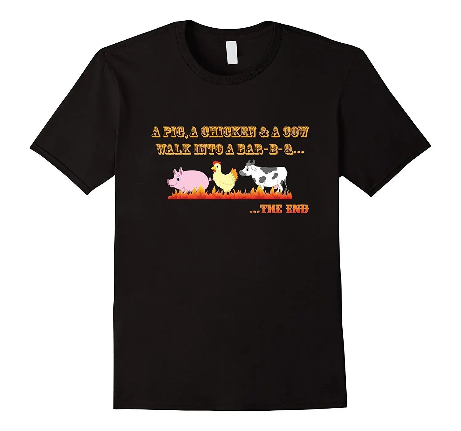 Bbq Joke T-Shirt Funny A Pig Cow Chicken Go To A Barbecue T Shirt Discount 100 % Cotton T Shirt For Men'S 2019 Unisex Tee