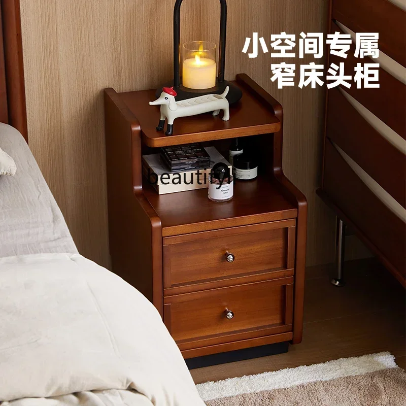 xzRetro bedside table, bedroom locker, very narrow bedside locker, storage solid wood
