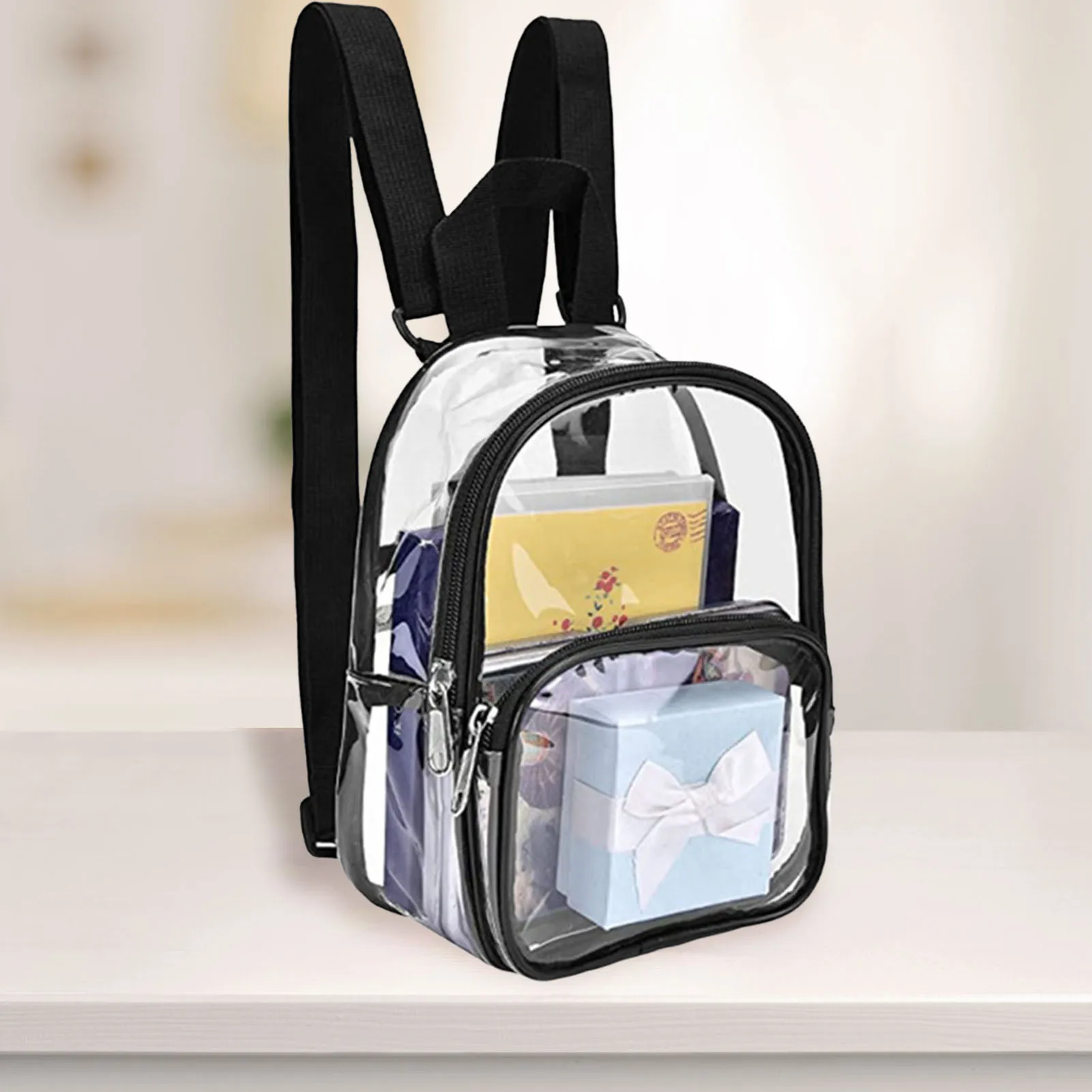 Casual PVC Transparent Backpack with Front Pocket Large Capacity Backpacks for Women Ladies Girls Makeup Bag