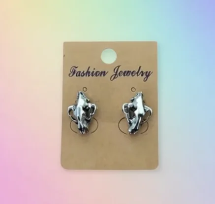 Smilodon Dinosaur Skull Stud Goth Wicca 3D Saber Toothed Tiger La Brea Tar Pits Moveable Earring Occult Halloween Gothic Jewelry