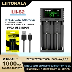 1-5 sztuk Liitokala Lii-S2 2-slot 3.7V 3.2V 18650 18350 18500 21700 14500 26650 AA NiMH ładowalna ładowarka litowo-akumulatorowa