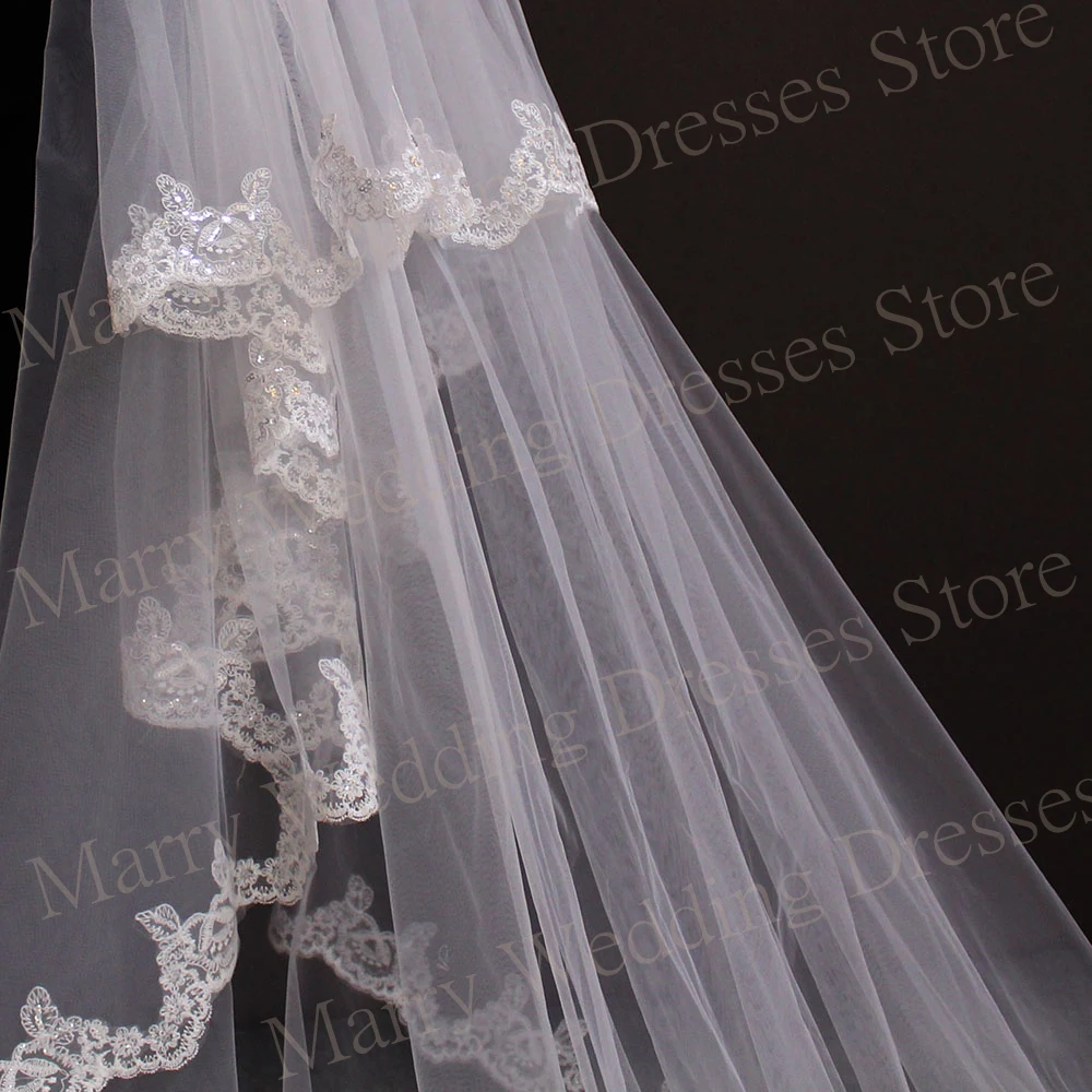 2024 Charming Sparkling Women's Wedding Veil High Quality Lace Appliques Bridal Veil Beautiful Graceful Velo De Novia Elegante