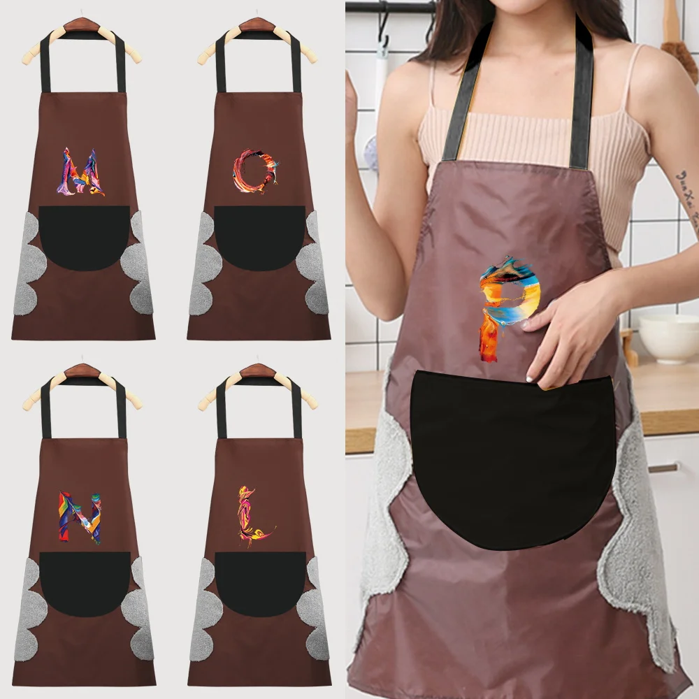 

Kitchen Household Cooking Apron Oil-Proof Waterproof Adult Fashion Printing Paint Pattern Coffee Apron Kitchen Accessories