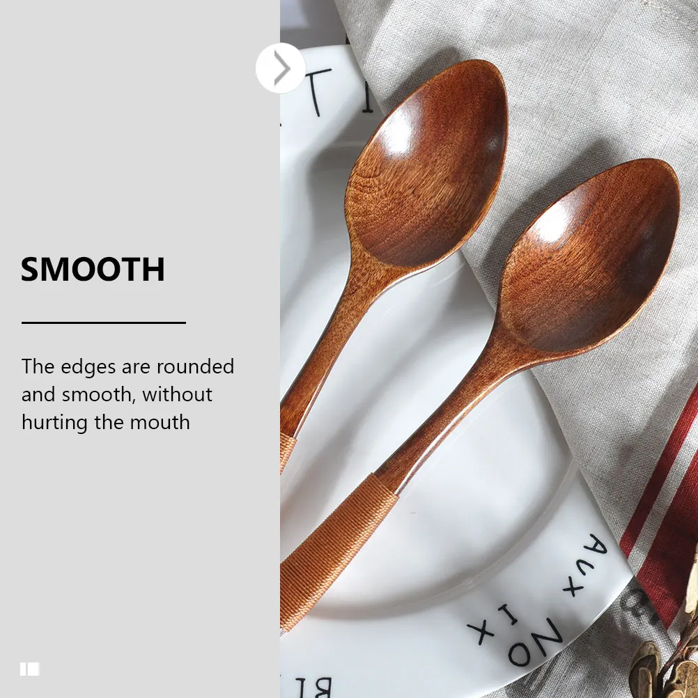 

3Pcs Wooden Spoon Set Wood Soup Eating Spoons Ergonomic Handle Multipurpose Kitchen Scoop Long Handle Wooden Spoon