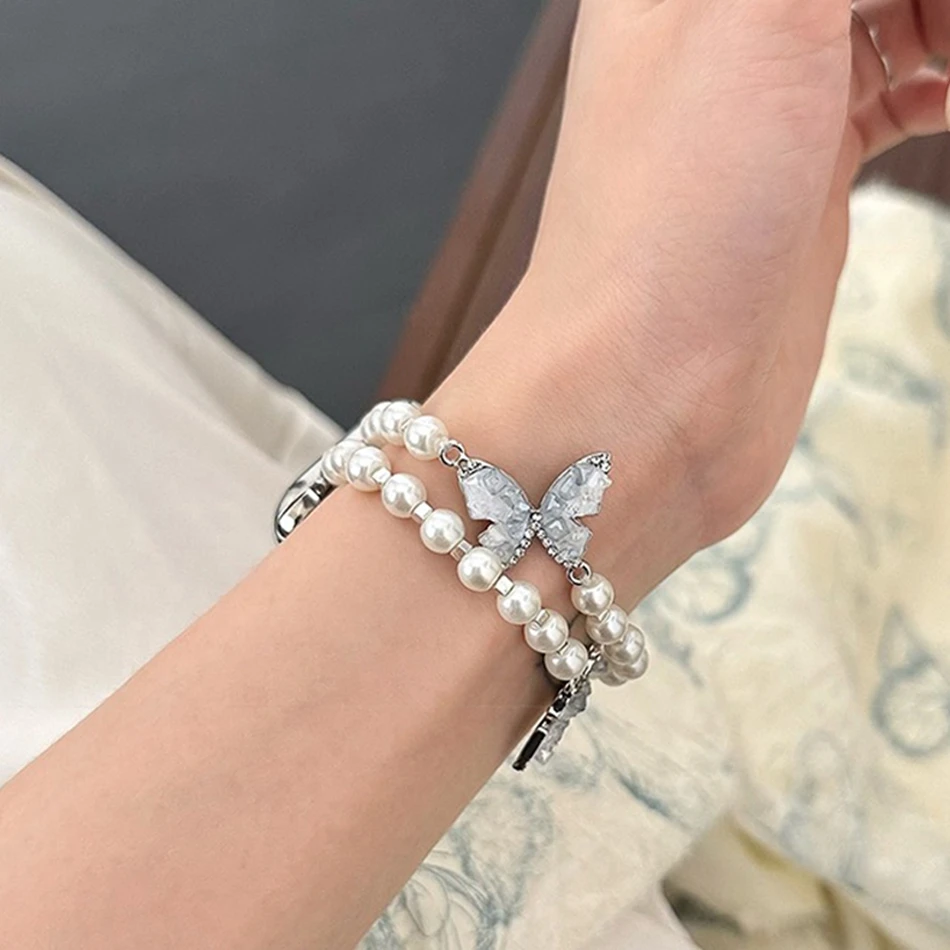 Luxuriöses Kristall-Schmetterlingsarmband für Apple Watch Band S11/10/9/8/7/SE/6/5/Ultra 3 Uhr 49/46/45/44/42/41/40/38 mm Perlenarmband – Detail 9