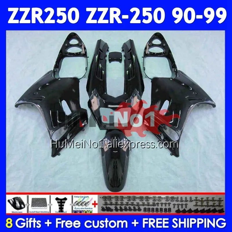 Bodys For KAWASAKI NINJA ZZR 250 ZZR-250 241No.66 ZZR250 1990 1991 1992 1993 Hot black 1994 1995 1996 1997 1998 1999 Fairing