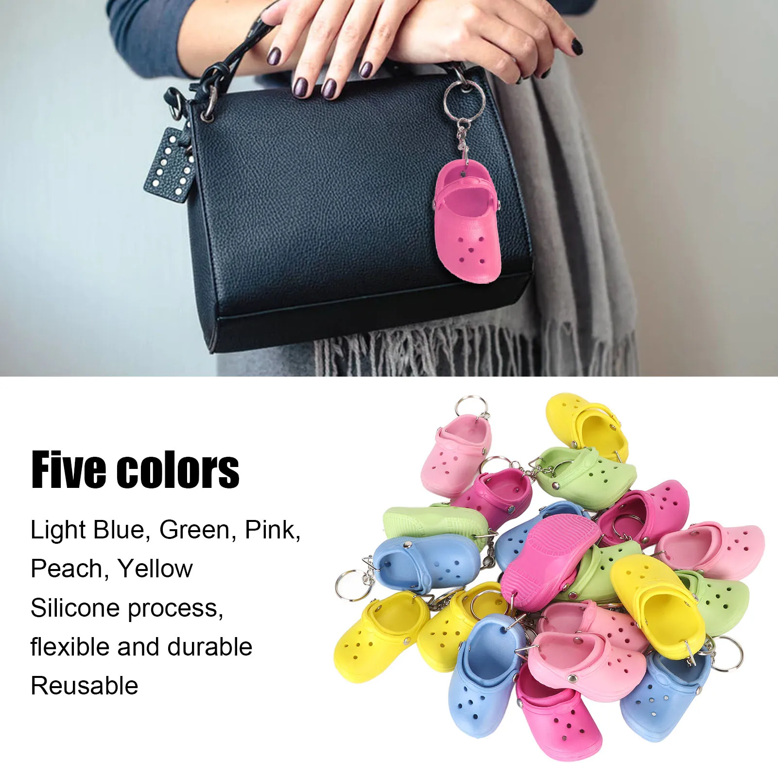 Shoe Keychains 5 Colors Flexible Reusable Eva Process Beach Hole Shoes Key Chains for DIY Backpack  Shoe Key Chains