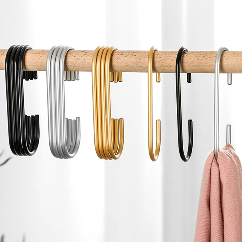 5pcs For Clothes Bags Hats,closet Organizer System C Shape Hooks For Closet,Gold/Silver Multi-functional Hanging Metal Hook