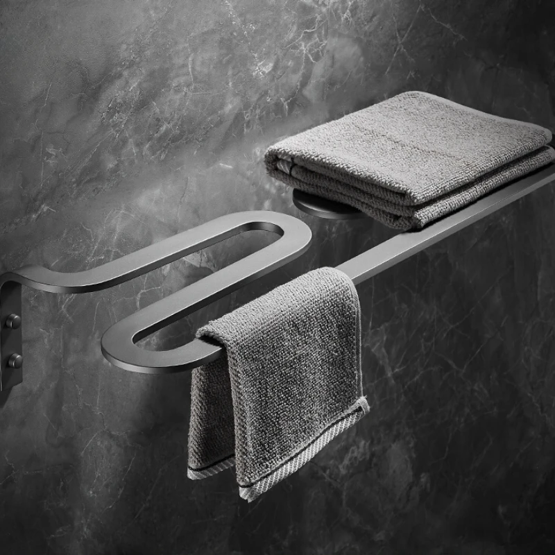 

Thickened Space Aluminum Bathroom Shelf Minimalist Towel Rack Moisture-Proof Luxury Toilet Organizer Durable Wall Storage