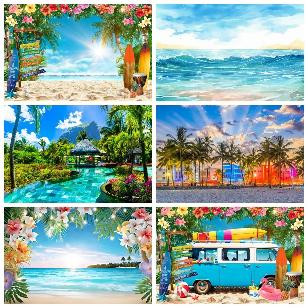 Summer Party Tropical Sea Seaside Ocean Photography Background Beach Wave Natural Scene Birthday Studio Banner Custom decorate