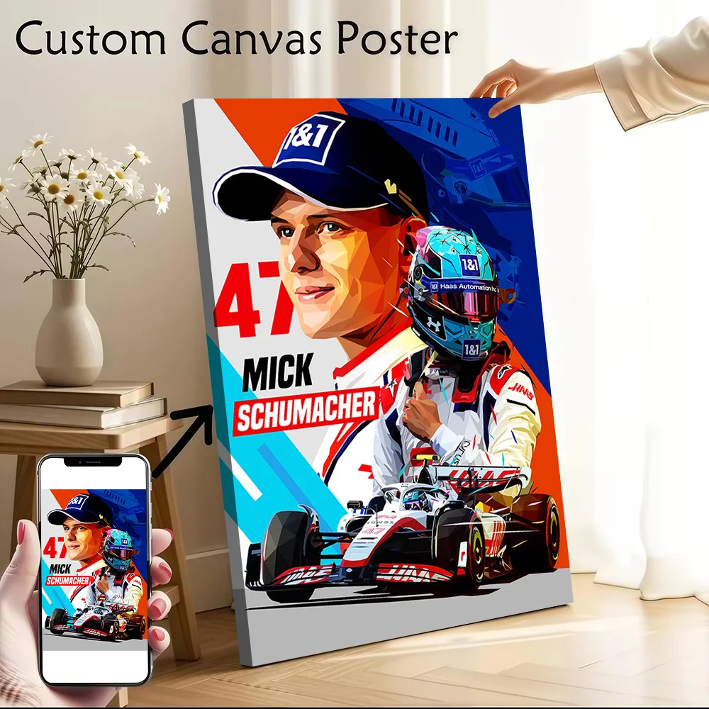 Mick Schumacher Low Poly Canvas Poster Wall Art Customizable High Quality Printed Picture for Home Decor Luxury Decoration Room