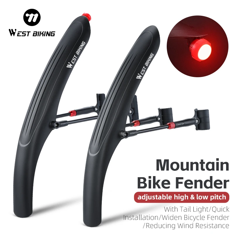 

WEST BIKING Mountain Bike Fender High Toughness PP Plastic Bicycle Mudguard With Taillight For 26-29 Inch MTB Bike Accessories