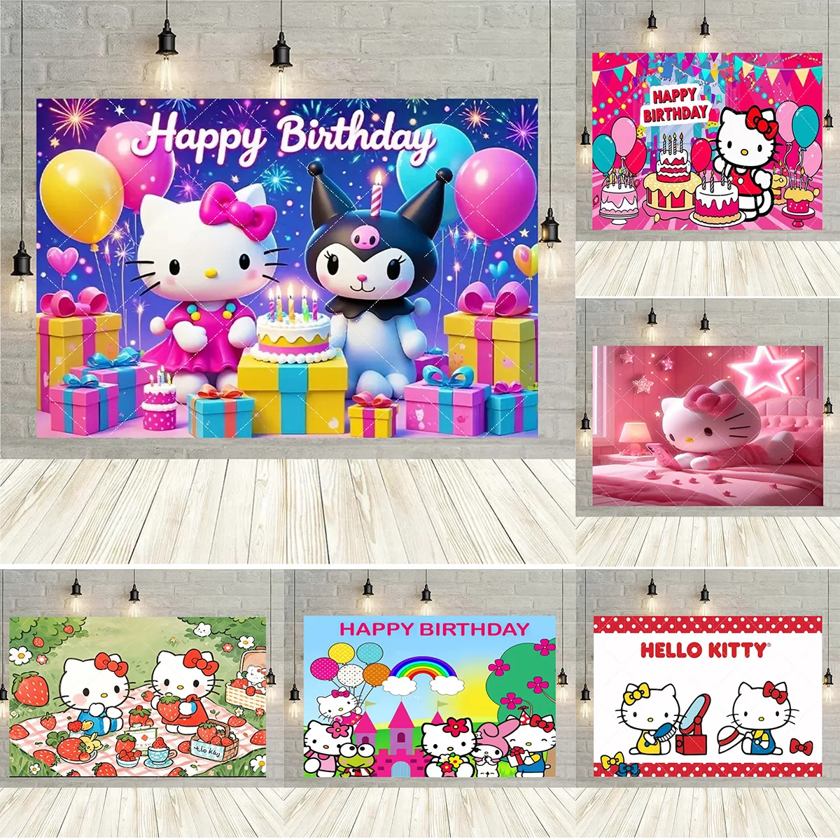 

Cute Hello Kitty Theme Backdrop Girl Birthday Party Cake Table Decoration Kids Small Gift Hello Kitty Party Banner Backdtop
