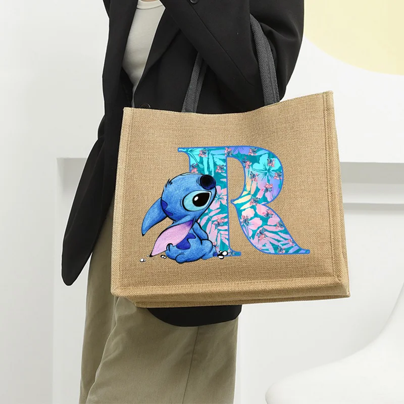 

Stitch Letter Beach Bag for Women Burlap Woven Straw Tote Beach Shoulder Bag Handbag Containers Reusable Cute Tote Crafts Bags