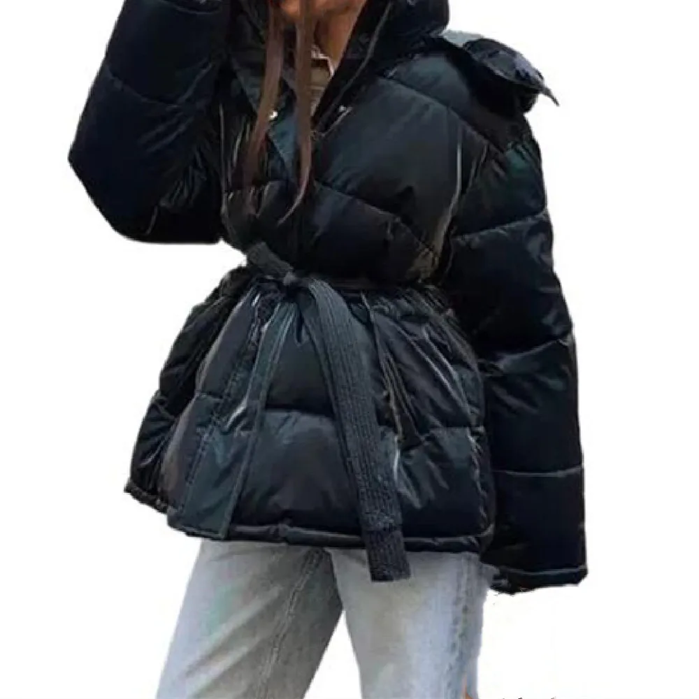 5 colors New Winter Women Bright Silver Zipper up Bow Sashes Bread Parka Coat Woman Removable Hooded Long Sleeve Midi Outerwear