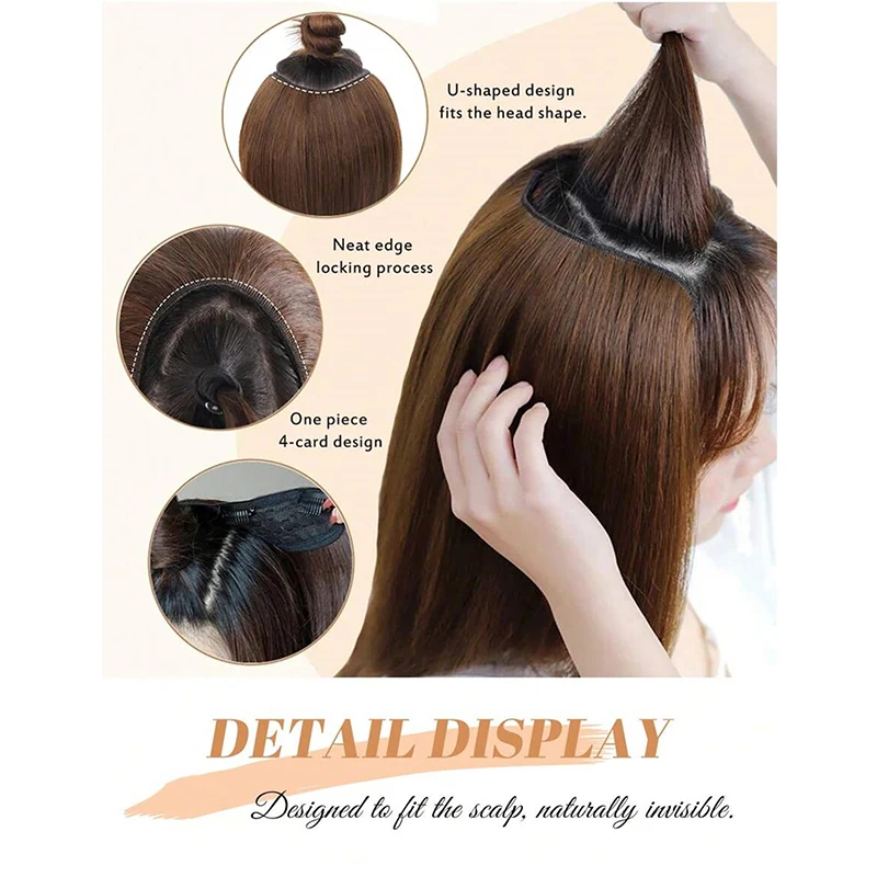 Extensiones de cabello largas y rectas con Clip, postizos sintéticos en U para mujer, 22 pulgadas, hermosas pelucas de capa esponjosa, uso diario para fiestas