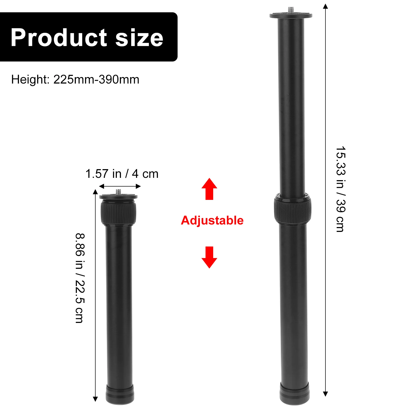 Camera Tripod Extension Arm Rod 225mm 390mm Adjustable Aluminum Alloy Center Post for Camcorder Gimbal Stabilizer 1 4 Inch