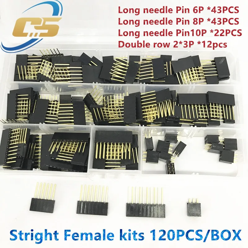 

Stright Female kits 120PCS/BOX Pitch 2.54mm6P 8P 10Pin long needle Pin female pin/double row 3-pins Header Strip PCB Connector