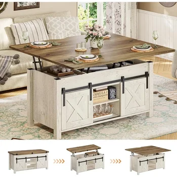 Image Lift Top Coffee Table 4 in 1 Multi-Function Convertible Coffee Tables with Storage and Hidden Compartment Farmhouse Coffee Table