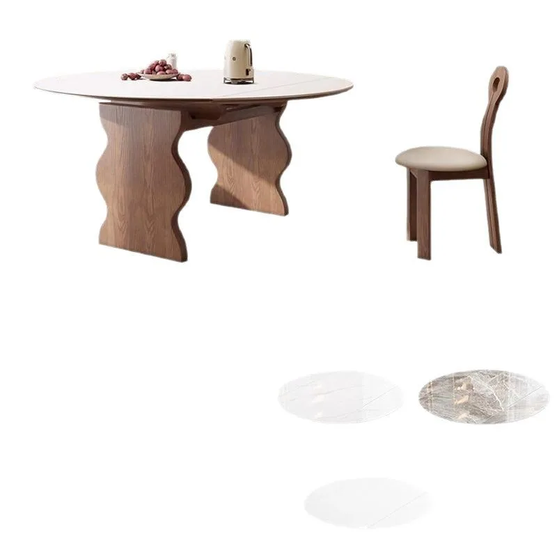 

Household modern simple small apartment solid wood folding square and round dual-purpose wave dining table