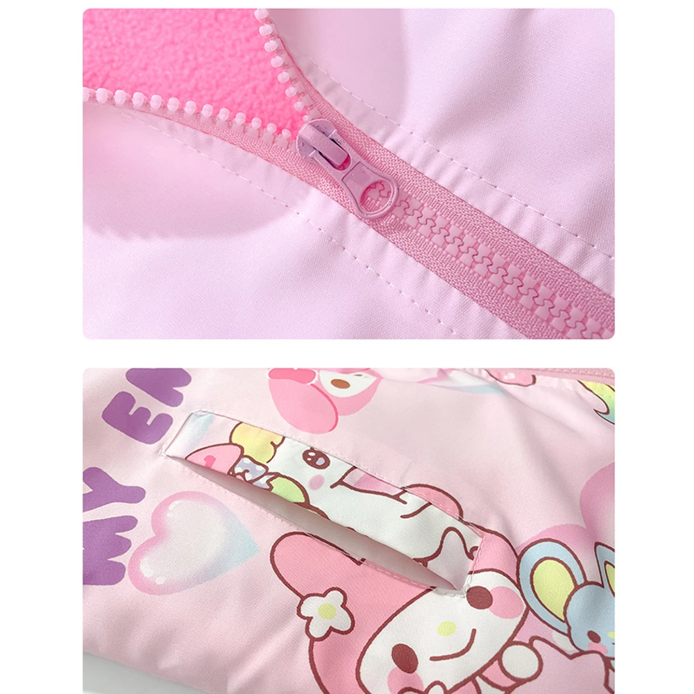 Sanrios Anime Kuromi Melody Kids Outdoor Jackets Girls Coats Plush Fleece High-Quality Windbreaker Girl Autumn Winter Zip Jacket