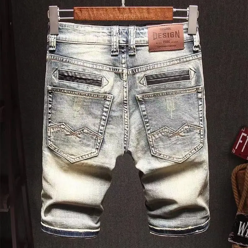 

New Jeans Kpop Korean Luxury Ripped Vintage Men's Fashion Distressed Denim Jeans Summer Slim Casual Shorts Short Pants for Men