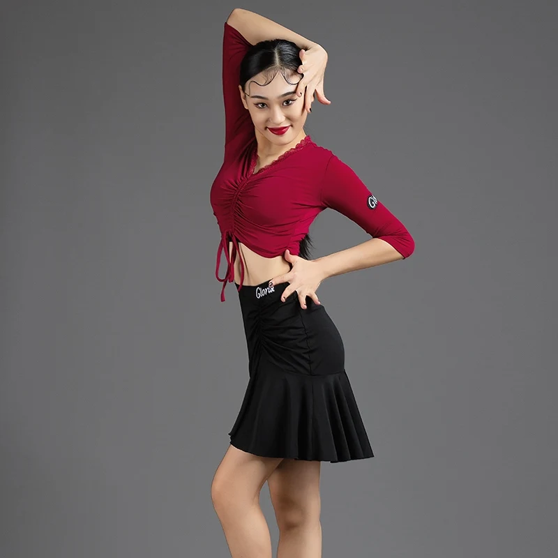 2025 Latin Dance Röcke Für Frauen Chacha Rumba Tango Praxis Kleidung Sexy Falten Rock Damen Latin Leistung Röcke XH 1883