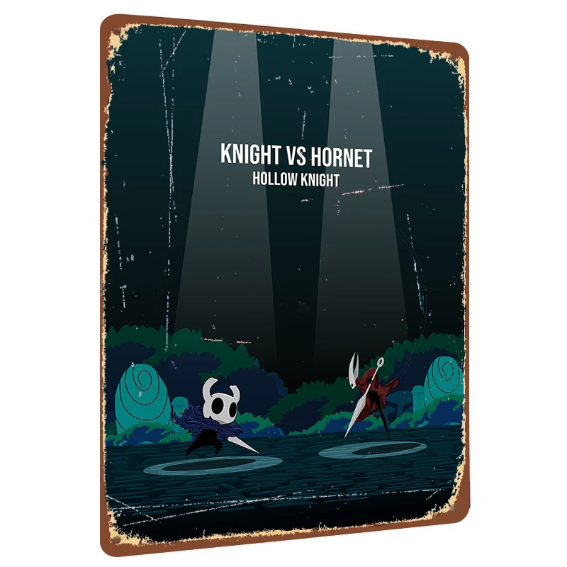 Hollow Knight Knight vs Hornet Battle Scene Metal Wall Art Decor for Game Fans