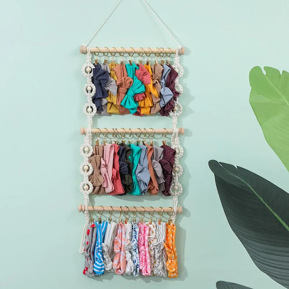 Hairpin Storage Holder  Practical Boho Style Space-saving  Wall Mounted Hair Accessories Storage Rack Household Supply