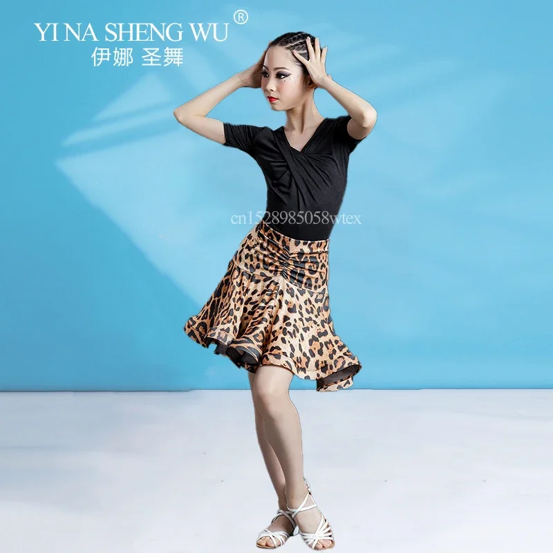

Детская одежда для занятий латинскими танцами, профессиональная танцевальная одежда, леопардовая юбка для девочек, топ для танцевального зала Саша Танго