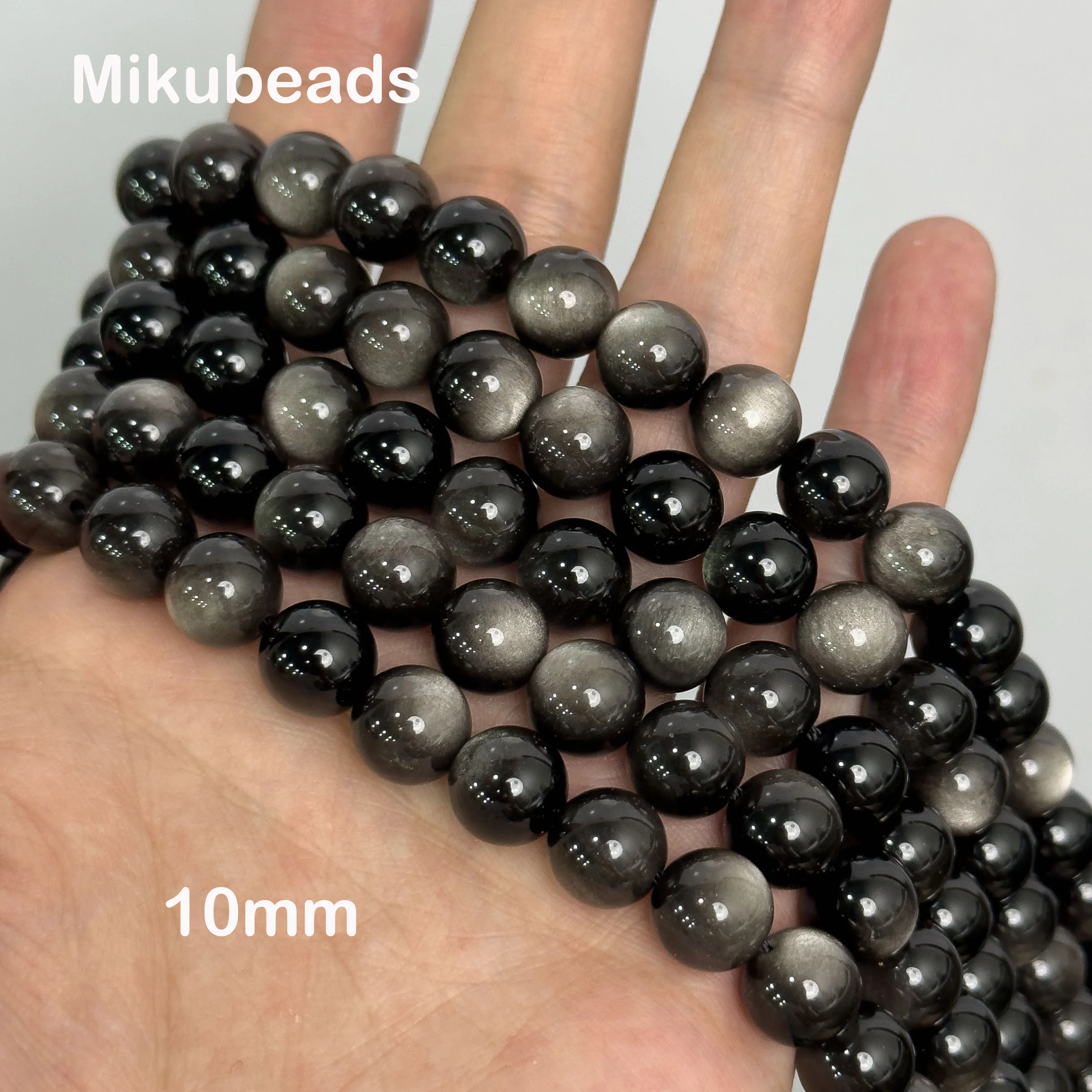 Perles Rondes et Lisses en Obsidienne Argentée Naturelle, 5A, 6mm, 8mm, pour Bijoux de Direction, Bracelet et Collier à Faire Soi-Même, Vente en Gros