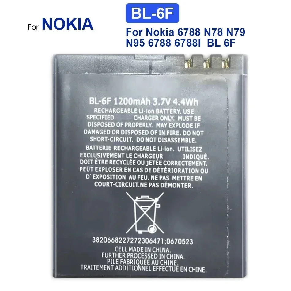 Téléphone portable 24.com BL-6F pour Va6788 N78 N79 N95 6788 6788I BatBR BL6F 1200mAh batterie de téléphone portable