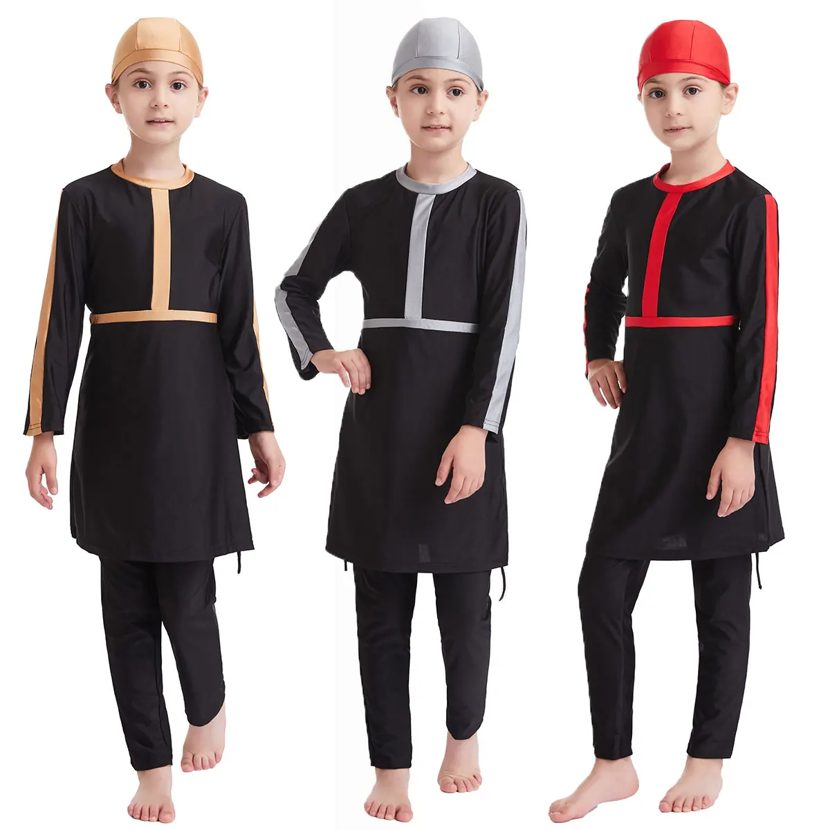 3pcs/set Muslim Swimwear Burkini for Girls Children Teens 3-16Y Modest Quick Dry Stripes Middle East Arab Islamic Child Swim Set