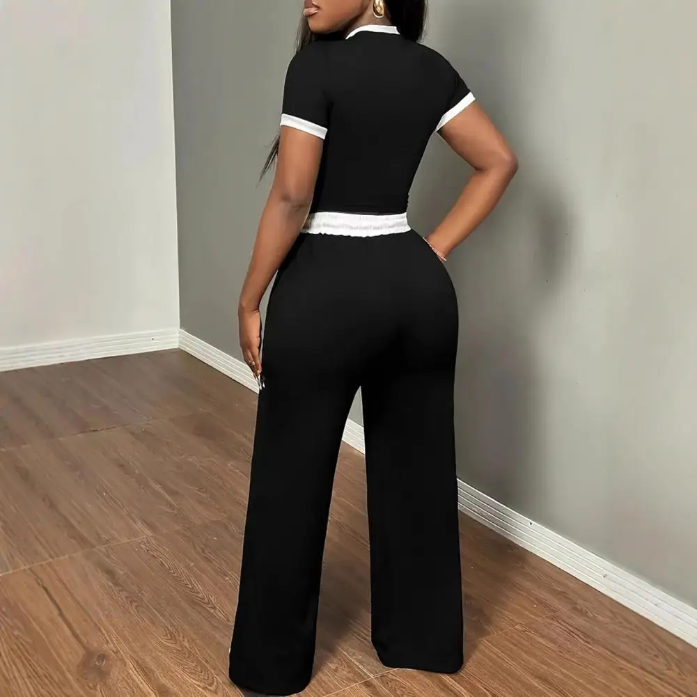 

Modern Drawstring Waist Trousers Set Stylish Women's Summer Crop Top Wide Leg Pants Set Casual Lounge Tracksuit Round for Women